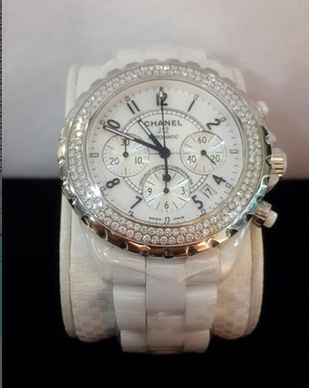 SW2633-CYS 香奈儿六针单日历全自动计时手表58500 钻圈高紧密白色陶瓷表壳表带白色拉伯数字 附12小时计时显示 J12系列 162100 附说明书连盒.jpg